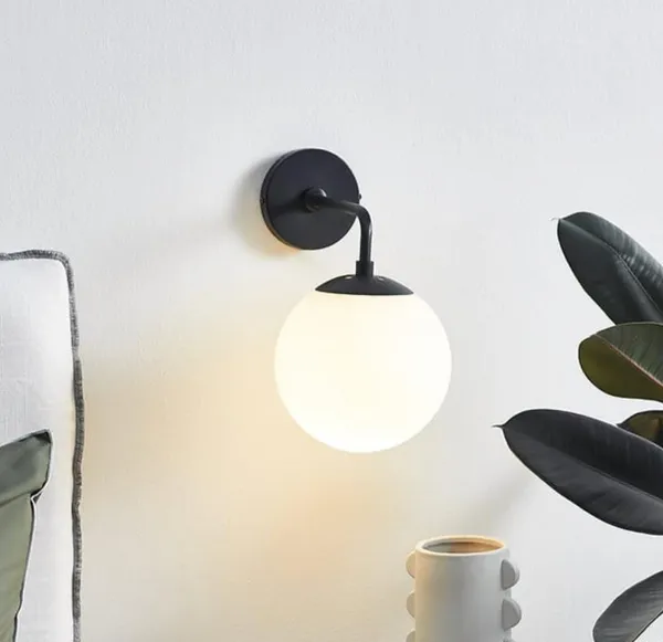 SWIATLO_Wall_Sconces,_Bedside_Wall_Lamp_Wall_Mount_Light_with_Bell_Head_Metal_Shade_for_Living_Room_Bedside_Bedroom_Indoor_Doorway,_Black_(Pack_of_1,_WITH_BULB)