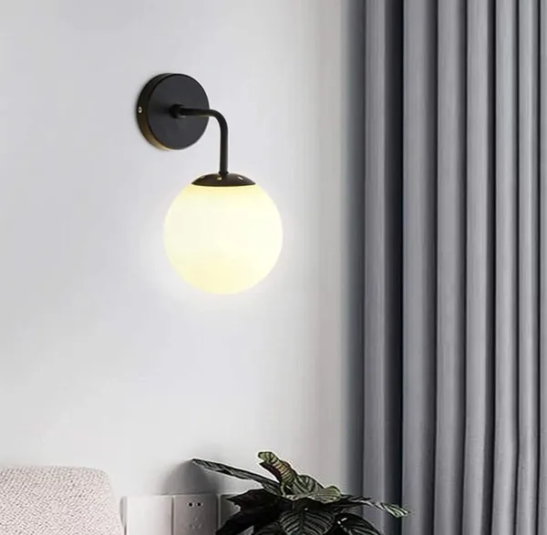 SWIATLO_Wall_Sconces,_Bedside_Wall_Lamp_Wall_Mount_Light_with_Bell_Head_Metal_Shade_for_Living_Room_Bedside_Bedroom_Indoor_Doorway,_Black_(Pack_of_1,_WITH_BULB)