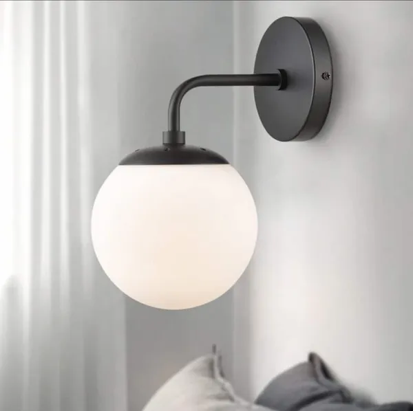 SWIATLO_Wall_Sconces,_Bedside_Wall_Lamp_Wall_Mount_Light_with_Bell_Head_Metal_Shade_for_Living_Room_Bedside_Bedroom_Indoor_Doorway,_Black_(Pack_of_1,_WITH_BULB)