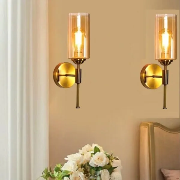 SWIATLO_Luster_American_Style_Wall_Sconces,_Bedside_Wall_Lamp_Wall_Mount_Light_with_Bell_Head_Metal_Shade_for_Living_Room_Bedside_Bedroom_Indoor_Doorway,_Gold_(Pack_of_1,_WITH_BULB)