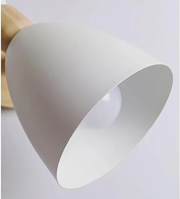 SWIATLO_Wall_Sconces,_Adjustable_Macaron_Bedside_Wall_Lamp_Wood_Wall_Mount_Light_with_Bell_Head_Metal_Shade_for_Living_Room_Bedside_Bedroom_Indoor_Doorway,_White_(Pack_of_1,_With_bulb)