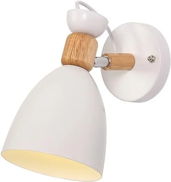 SWIATLO_Wall_Sconces,_Adjustable_Macaron_Bedside_Wall_Lamp_Wood_Wall_Mount_Light_with_Bell_Head_Metal_Shade_for_Living_Room_Bedside_Bedroom_Indoor_Doorway,_White_(Pack_of_1,_With_bulb)