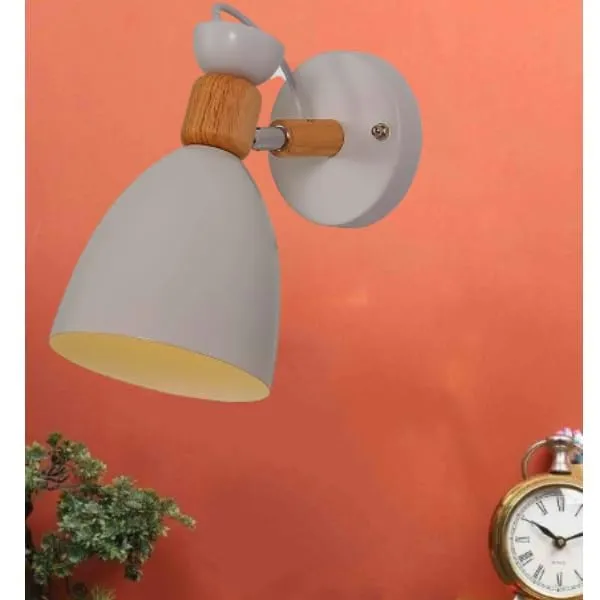 SWIATLO_Wall_Sconces,_Adjustable_Macaron_Bedside_Wall_Lamp_Wood_Wall_Mount_Light_with_Bell_Head_Metal_Shade_for_Living_Room_Bedside_Bedroom_Indoor_Doorway,_White_(Pack_of_1,_With_bulb)