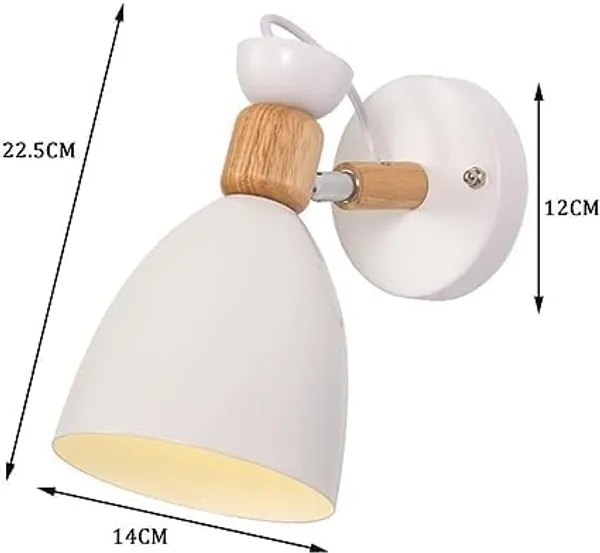SWIATLO_Wall_Sconces,_Adjustable_Macaron_Bedside_Wall_Lamp_Wood_Wall_Mount_Light_with_Bell_Head_Metal_Shade_for_Living_Room_Bedside_Bedroom_Indoor_Doorway,_White_(Pack_of_1,_With_bulb)