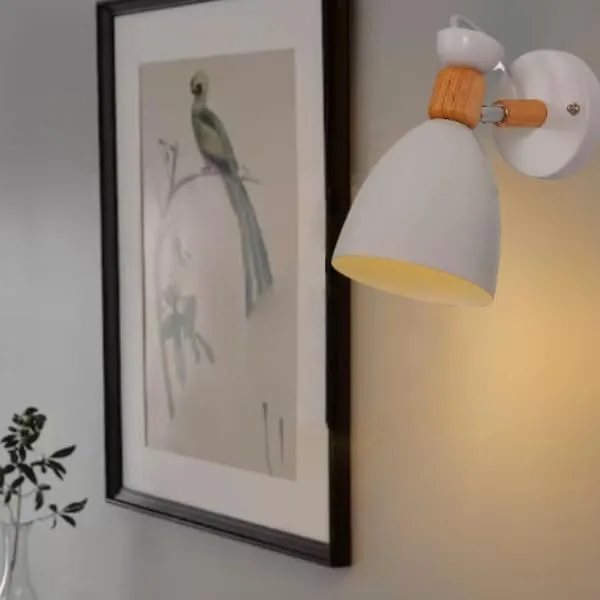 SWIATLO_Wall_Sconces,_Adjustable_Macaron_Bedside_Wall_Lamp_Wood_Wall_Mount_Light_with_Bell_Head_Metal_Shade_for_Living_Room_Bedside_Bedroom_Indoor_Doorway,_White_(Pack_of_1,_With_bulb)