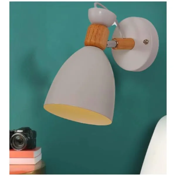 SWIATLO_Wall_Sconces,_Adjustable_Macaron_Bedside_Wall_Lamp_Wood_Wall_Mount_Light_with_Bell_Head_Metal_Shade_for_Living_Room_Bedside_Bedroom_Indoor_Doorway,_White_(Pack_of_1,_With_bulb)