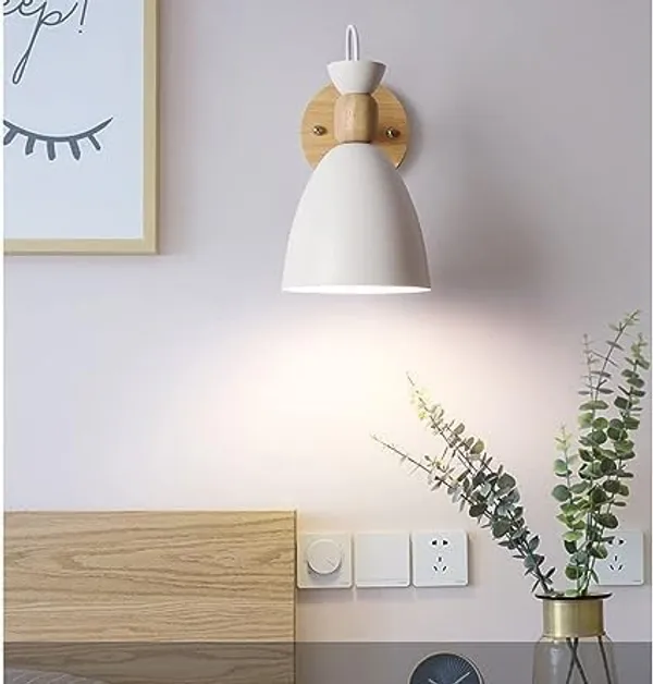 SWIATLO_Wall_Sconces,_Adjustable_Macaron_Bedside_Wall_Lamp_Wood_Wall_Mount_Light_with_Bell_Head_Metal_Shade_for_Living_Room_Bedside_Bedroom_Indoor_Doorway,_White_(Pack_of_1,_With_bulb)