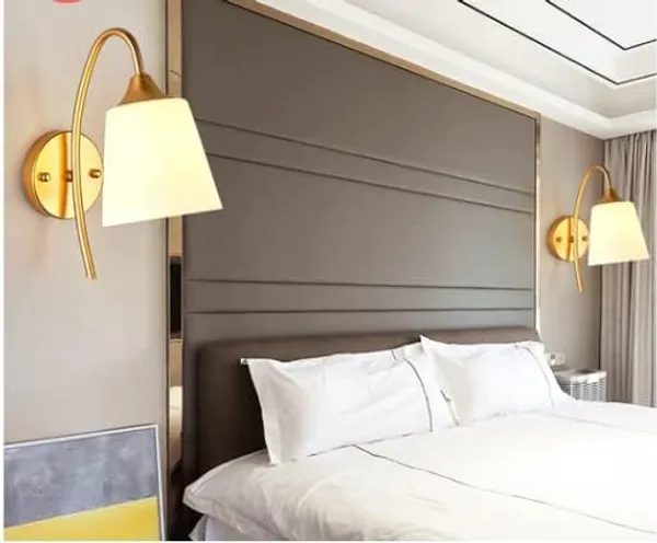 SWIATLO_Cone/Tulip_Living_Room_Wall_Lamp_Minimalist_Ivory_Glass_1-Light_Gold_Gooseneck_Sconce_Lighting_(Pack_of_1,_With_Bulb)
