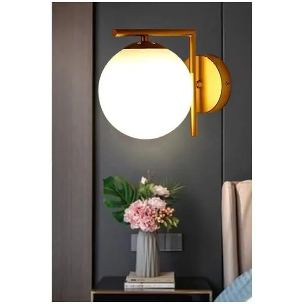 SWIATLO_L_Globe_Design_Wall_Light/Wall_Lamp_to_Décor_Home/Living_Room/Bedroom/Office/Dining/Cafe/Restaurants,_Golden_(Pack_of_1,_with_Bulb)