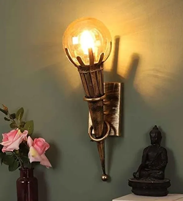SWIATLO_Wall_Light/Wall_Lamp_to_Décor_Home/Living_Room/Bedroom/Office/Dining/Cafe/Restaurants,_Mashal_Luster_Globe,_Golden_Antique_(Pack_of_1,_with_Bulb)