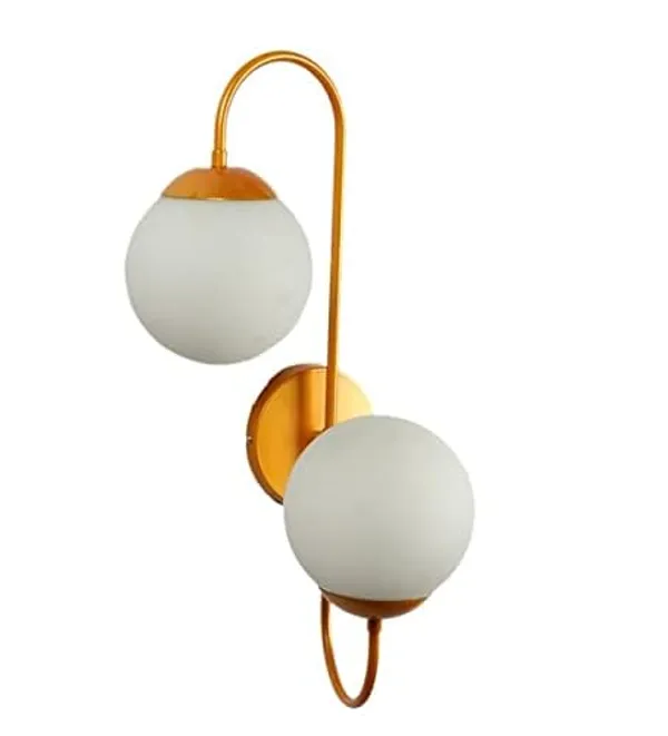 SWIATLO_Wall_Light/Wall_Lamp_to_Décor_Home/Living_Room/Bedroom/Office/Dining/Cafe/Restaurants,_Double_J_Bend_Moon_Globe,_Golden_(Pack_of_1,_with_Bulb)