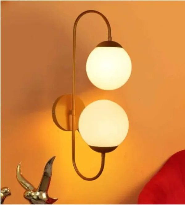 SWIATLO_Wall_Light/Wall_Lamp_to_Décor_Home/Living_Room/Bedroom/Office/Dining/Cafe/Restaurants,_Double_J_Bend_Moon_Globe,_Golden_(Pack_of_1,_with_Bulb)