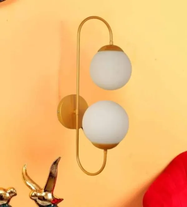 SWIATLO_Wall_Light/Wall_Lamp_to_Décor_Home/Living_Room/Bedroom/Office/Dining/Cafe/Restaurants,_Double_J_Bend_Moon_Globe,_Golden_(Pack_of_1,_with_Bulb)