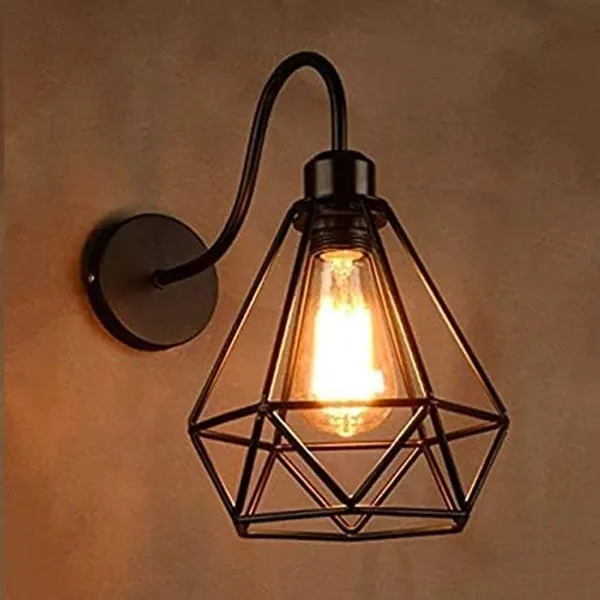 SWIATLO_Wall_Light/Wall_Lamp_to_Décor_Home/Living_Room/Bedroom/Office/Dining/Cafe/Restaurants,_Diamond_Design,_Black_(Pack_of_1,_with_Bulb)