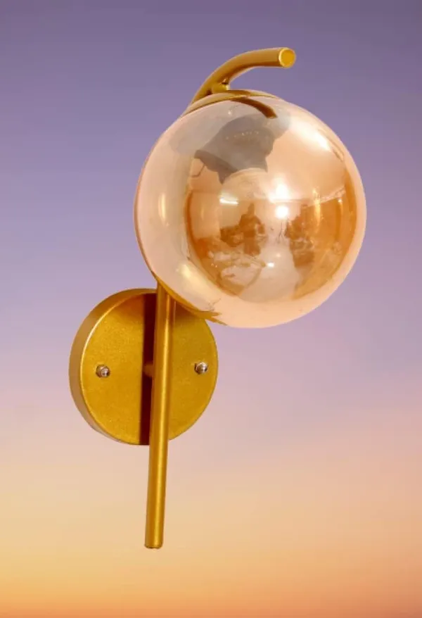 SWIATLO_Wall_Light/Wall_Lamp_to_Décor_Home/Living_Room/Bedroom/Office/Dining/Cafe/Restaurants,_Reverse_J_Design_Luster_Globe,_Gold_(Pack_of_1,_with_Bulb)