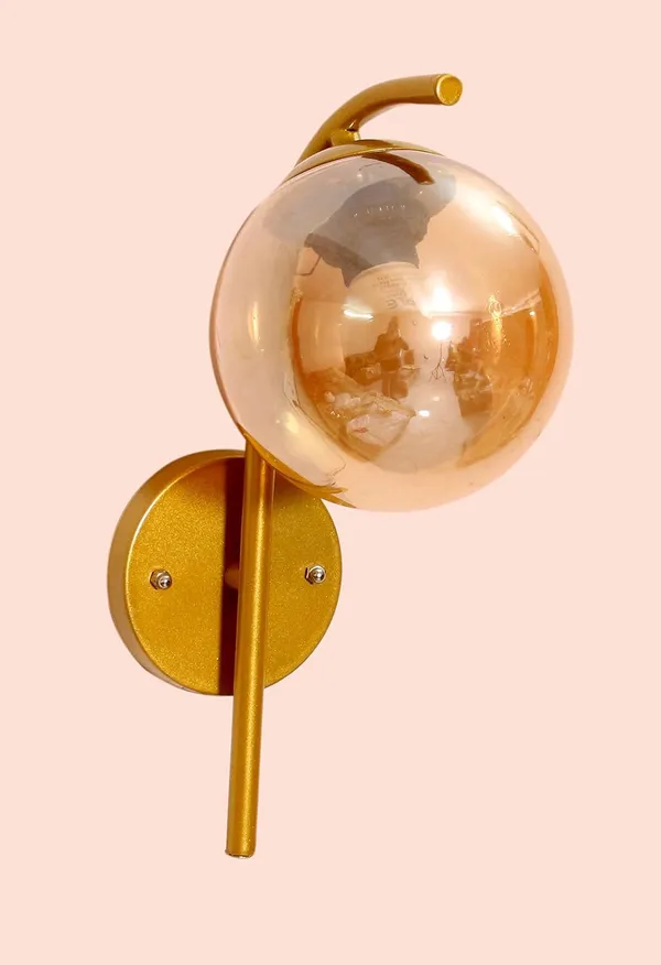 SWIATLO_Wall_Light/Wall_Lamp_to_Décor_Home/Living_Room/Bedroom/Office/Dining/Cafe/Restaurants,_Reverse_J_Design_Luster_Globe,_Gold_(Pack_of_1,_with_Bulb)