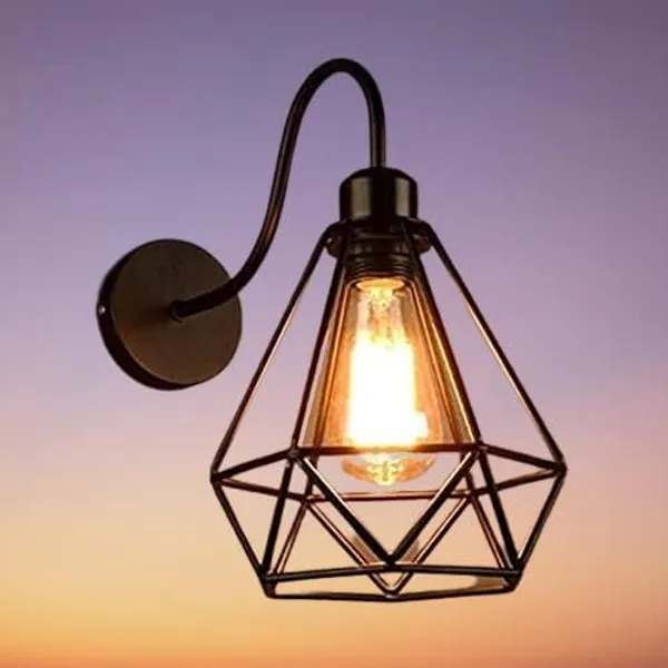 SWIATLO_Wall_Light/Wall_Lamp_to_Décor_Home/Living_Room/Bedroom/Office/Dining/Cafe/Restaurants,_Unique_Diamnd_Design,_Black_(Pack_of_1,_with_Bulb)