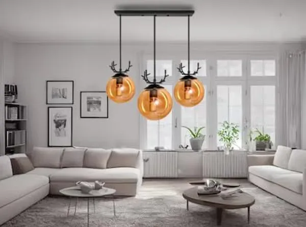 SWIATLO_DEER_DOOM_LUSTER_GLASS_LINEAR_THAALI_Cluster_Pendant_Light/Cluster_Hanging_Light/Cluster_Ceiling_Light/Three_Pendant_Lamp_to_Décor_Home/Bedroom/Office/Dining/Cafe/Restaurants_(with_Bulb)