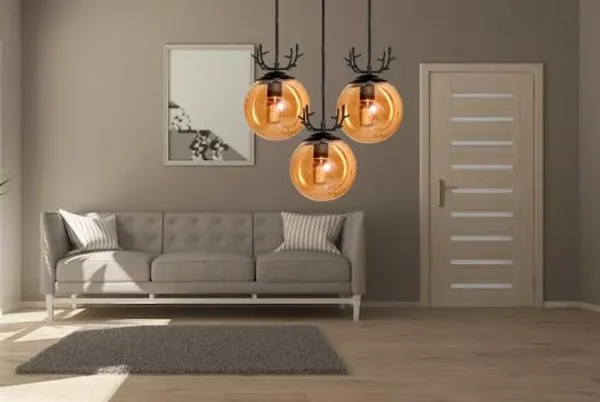 SWIATLO_DEER_DOOM_LUSTER_GLASS_ROUND_THAALI_Cluster_Pendant_Light/Cluster_Hanging_Light/Cluster_Ceiling_Light/Three_Pendant_Lamp_to_Décor_Home/Bedroom/Office/Dining/Cafe/Restaurants_(with_Bulb)