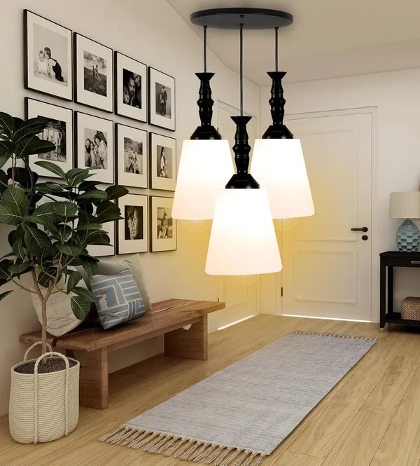 SWIATLO_71_WHITE_PVC_GLASS_ROUND_THAALI_Cluster_Pendant_Light/Cluster_Hanging_Light/Cluster_Ceiling_Light/Three_Pendant_Lamp_to_Décor_Home/Living_Room/Office/Dining/Cafe/Restaurants_(with_Bulb)