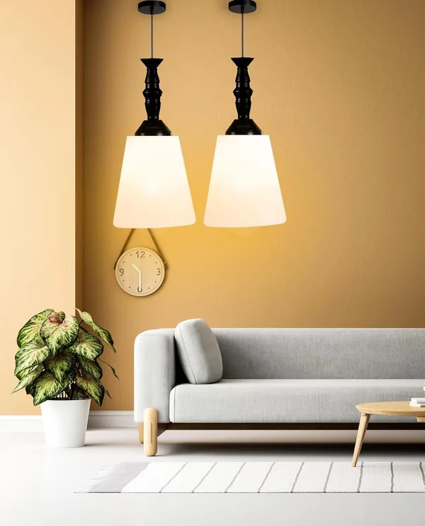 SWIATLO_Tapper_WHITE_PVC_GLASS_Hanging_Lamp/Pendant_Lamp/Ceiling_Light_to_Décor_Home/Living_Room/Bedroom/Office/Dining/Cafe/Restaurants,_Black_and_Milky_(Pack_of_1,_with_Bulb)