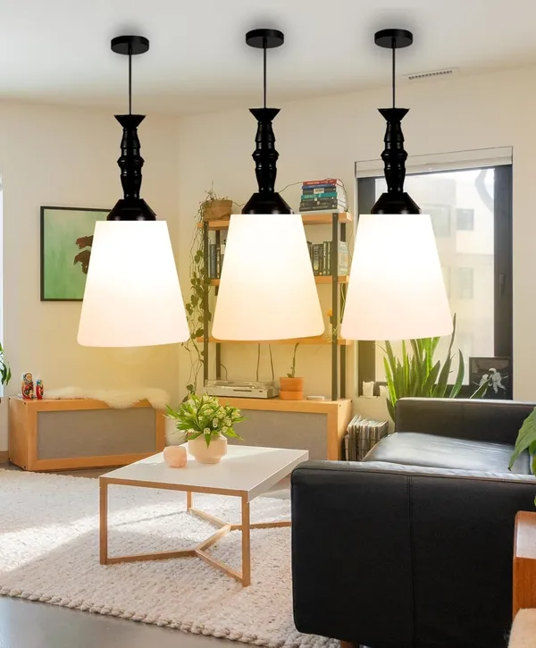 SWIATLO_Tapper_WHITE_PVC_GLASS_Hanging_Lamp/Pendant_Lamp/Ceiling_Light_to_Décor_Home/Living_Room/Bedroom/Office/Dining/Cafe/Restaurants,_Black_and_Milky_(Pack_of_1,_with_Bulb)