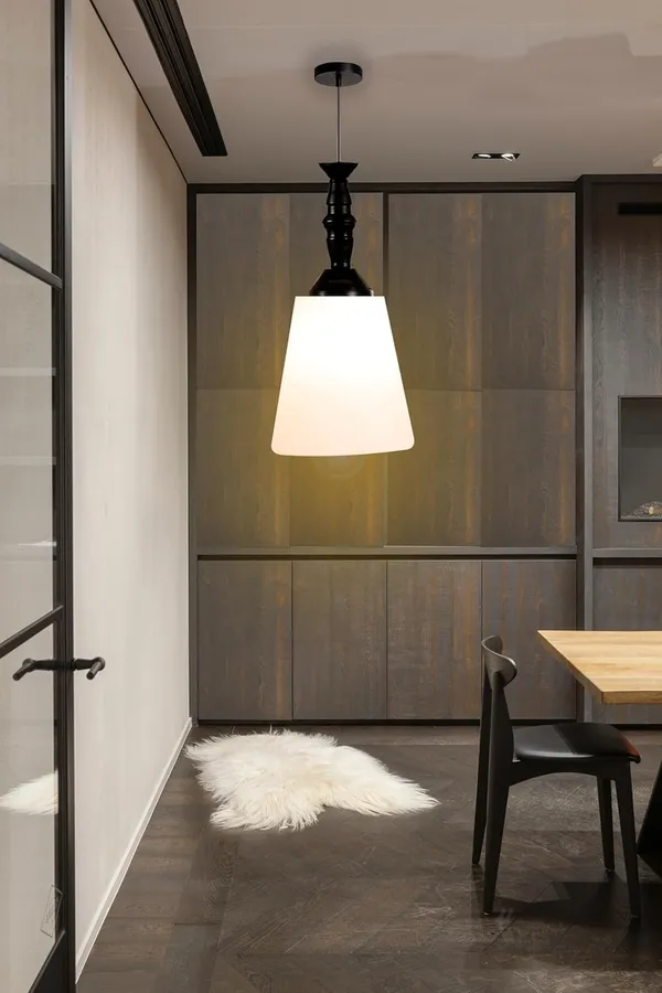 SWIATLO_Tapper_WHITE_PVC_GLASS_Hanging_Lamp/Pendant_Lamp/Ceiling_Light_to_Décor_Home/Living_Room/Bedroom/Office/Dining/Cafe/Restaurants,_Black_and_Milky_(Pack_of_1,_with_Bulb)