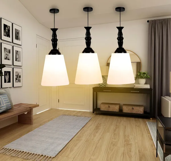 SWIATLO_Tapper_WHITE_PVC_GLASS_Hanging_Lamp/Pendant_Lamp/Ceiling_Light_to_Décor_Home/Living_Room/Bedroom/Office/Dining/Cafe/Restaurants,_Black_and_Milky_(Pack_of_1,_with_Bulb)