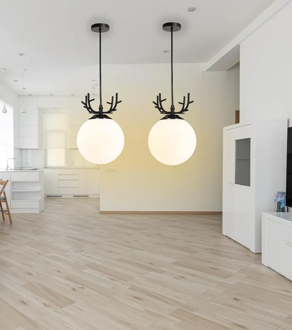 SWIATLO_DEER_DOOM_MILKY_GLASS_Hanging_Lamp/Pendant_Lamp/Ceiling_Light_to_Décor_Home/Living_Room/Bedroom/Office/Dining/Cafe/Restaurants,_Black_and_Milky_(Pack_of_2,_with_Bulb)