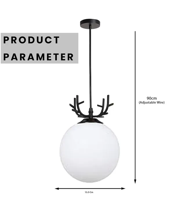 SWIATLO_DEER_DOOM_MILKY_GLASS_Hanging_Lamp/Pendant_Lamp/Ceiling_Light_to_Décor_Home/Living_Room/Bedroom/Office/Dining/Cafe/Restaurants,_Black_and_Milky_(Pack_of_2,_with_Bulb)
