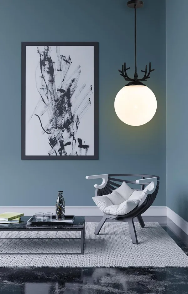 SWIATLO_DEER_DOOM_MILKY_GLASS_Hanging_Lamp/Pendant_Lamp/Ceiling_Light_to_Décor_Home/Living_Room/Bedroom/Office/Dining/Cafe/Restaurants,_Black_and_Milky_(Pack_of_2,_with_Bulb)