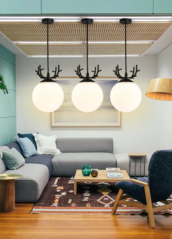 SWIATLO_DEER_DOOM_MILKY_GLASS_Hanging_Lamp/Pendant_Lamp/Ceiling_Light_to_Décor_Home/Living_Room/Bedroom/Office/Dining/Cafe/Restaurants,_Black_and_Milky_(Pack_of_2,_with_Bulb)