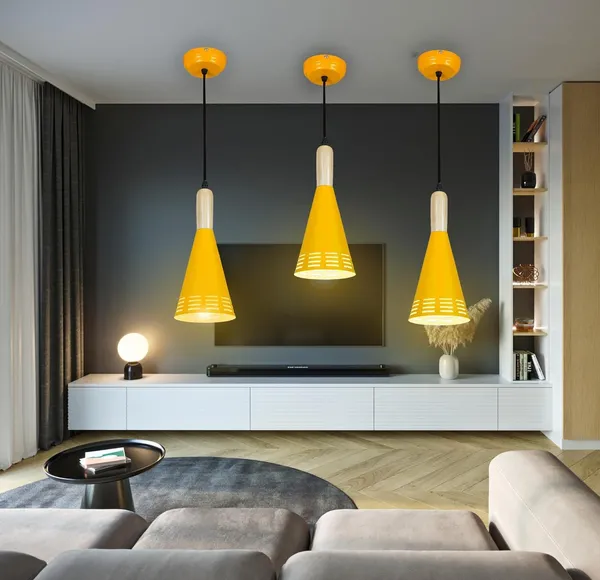 SWIATLO_Wooden_Cork_Yellow_Chilam_Hanging_Lamp/Pendant_Lamp/Ceiling_Light_to_Décor_Home/Living_Room/Bedroom/Office/Dining/Cafe/Restaurants,_Yelllow,_(Pack_of_1,_with_Bulb)