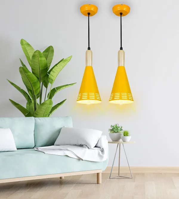 SWIATLO_Wooden_Cork_Yellow_Chilam_Hanging_Lamp/Pendant_Lamp/Ceiling_Light_to_Décor_Home/Living_Room/Bedroom/Office/Dining/Cafe/Restaurants,_Yelllow,_(Pack_of_1,_with_Bulb)