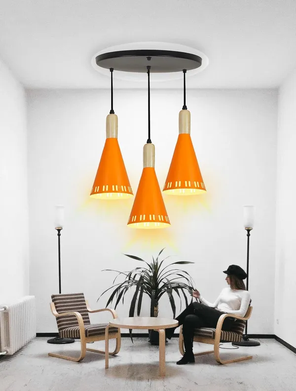 SWIATLO_Wooden_Cork_Orange_Chilam_ROUND_THAALI_Cluster_Pendant_Light/Cluster_Hanging_Light/Cluster_Ceiling_Light/Three_Pendant_Lamp_to_Décor_Home/Living_Room/Bedroom/Dining/Cafe/Restaurants_(with_Bulb)