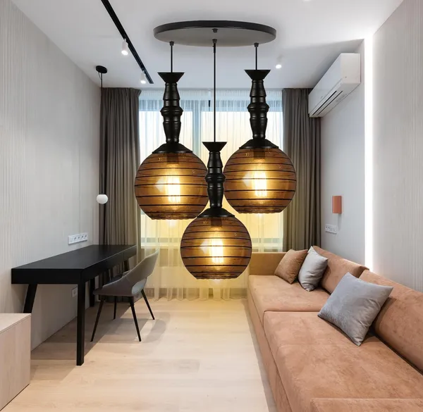SWIATLO_Classic_Globe_ROUND_THAALI_Round_Cluster_Pendant_Light/Cluster_Hanging_Light/Cluster_Ceiling_Light/Three_Pendant_Lamp_to_Décor_Home/Living_Room/Bedroom/Office/Cafe/Restaurants_(with_Bulb)