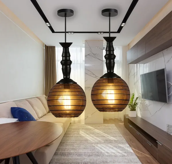 SWIATLO_Classic_Globe_Hanging_Lamp/Pendant_Lamp/Ceiling_Light_to_Décor_Home/Living_Room/Bedroom/Office/Dining/Cafe/Restaurants,_Luster_(Pack_of_2,_with_Bulb)