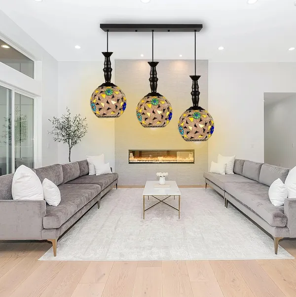 SWIATLO_KIN-71_ROBIN_GLASS_LINEAR_THAALI_Linear_Cluster_Pendant_Light/Cluster_Hanging_Light/Cluster_Ceiling_Light/Three_Pendant_Lamp_to_Décor_Home/Living_Room/Office/Dining/Cafe/Restaurants_(with_Bulb)