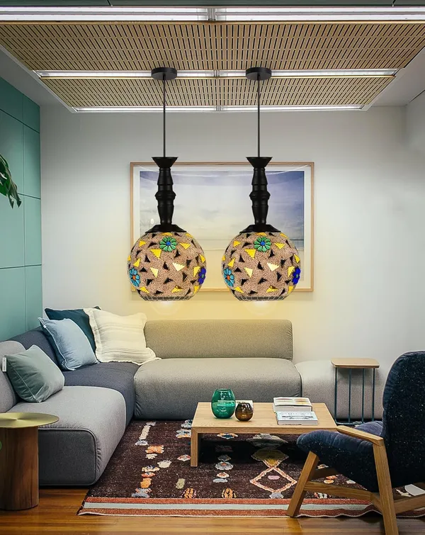 SWIATLO_KIN-71_ROBIN_GLASS_HANGING_Hanging_Lamp/Pendant_Lamp/Ceiling_Light_to_Décor_Home/Living_Room/Bedroom/Office/Dining/Cafe/Restaurants,_Multi_(Pack_of_2,_with_Bulb)