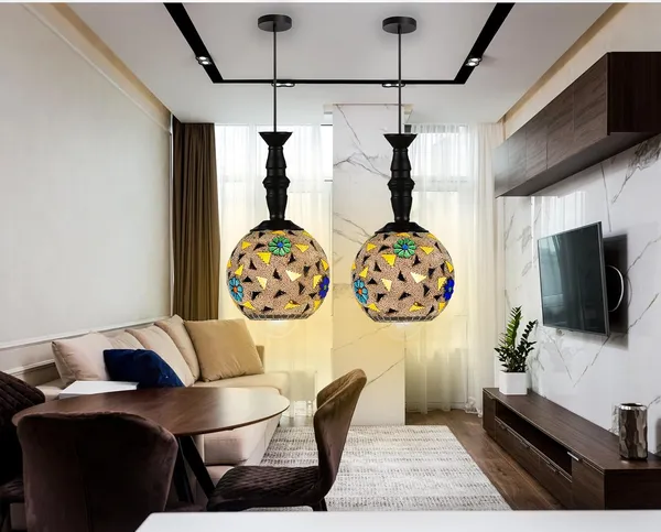 SWIATLO_KIN-71_ROBIN_GLASS_HANGING_Hanging_Lamp/Pendant_Lamp/Ceiling_Light_to_Décor_Home/Living_Room/Bedroom/Office/Dining/Cafe/Restaurants,_Multi_(Pack_of_2,_with_Bulb)