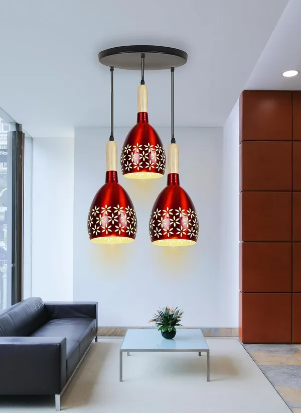 SWIATLO_Half_Oval_Star_Lezar_Cutting_Round_Thaali_Cluster_Pendant_Light/Cluster_Hanging_Light/Cluster_Ceiling_Light/Three_Pendant_Lamp_to_Décor_Home/Living_Room/Bedroom/Office/Dining/Cafe_(with_Bulb)