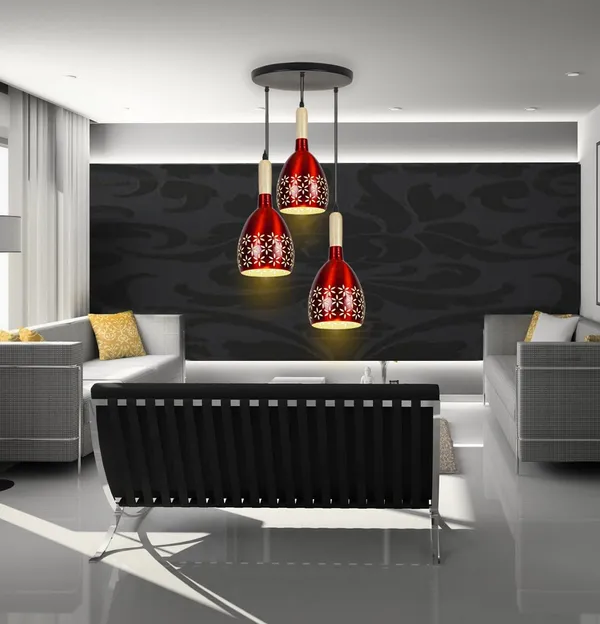 SWIATLO_Half_Oval_Star_Lezar_Cutting_Round_Thaali_Cluster_Pendant_Light/Cluster_Hanging_Light/Cluster_Ceiling_Light/Three_Pendant_Lamp_to_Décor_Home/Living_Room/Bedroom/Office/Dining/Cafe_(with_Bulb)