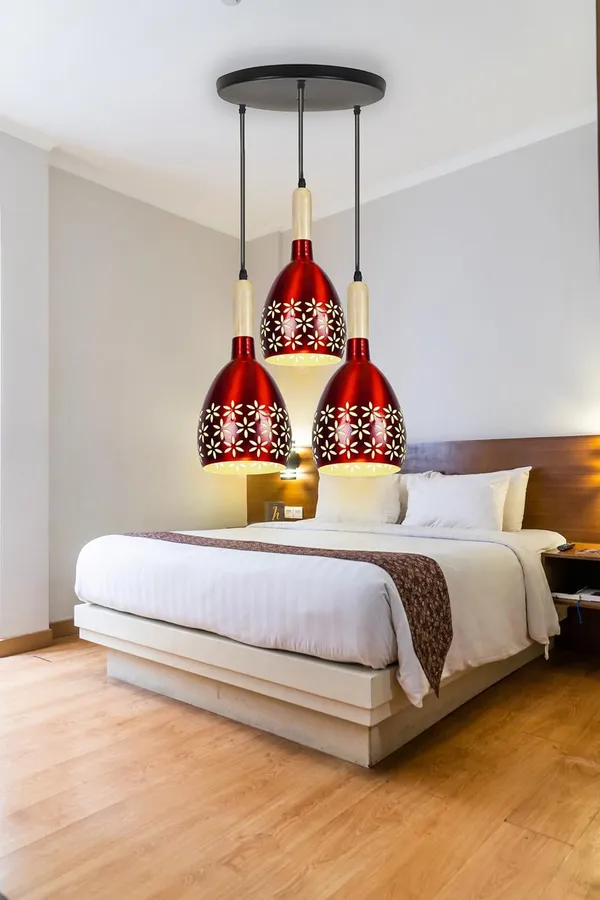 SWIATLO_Half_Oval_Star_Lezar_Cutting_Round_Thaali_Cluster_Pendant_Light/Cluster_Hanging_Light/Cluster_Ceiling_Light/Three_Pendant_Lamp_to_Décor_Home/Living_Room/Bedroom/Office/Dining/Cafe_(with_Bulb)
