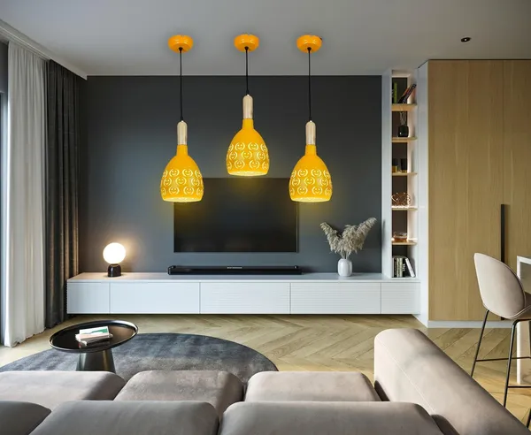 SWIATLO_YELLOW_SMILY_Lezar_Cutting_Hanging_Lamp/Pendant_Lamp/Ceiling_Light_to_Décor_Home/Living_Room/Bedroom/Office/Dining/Cafe/Restaurants,_Yellow_(Pack_of_2,_with_Bulb)