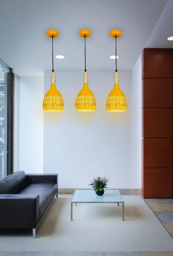 SWIATLO_YELLOW_SMILY_Lezar_Cutting_Hanging_Lamp/Pendant_Lamp/Ceiling_Light_to_Décor_Home/Living_Room/Bedroom/Office/Dining/Cafe/Restaurants,_Yellow_(Pack_of_2,_with_Bulb)