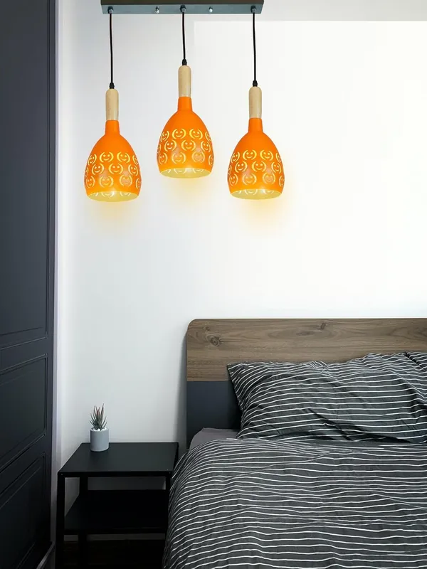 SWIATLO_ORANGE_SMILY_LINEAR_THAALI_Linear_Cluster_Pendant_Light/Cluster_Hanging_Light/Cluster_Ceiling_Light/Three_Pendant_Lamp_to_Décor_Home/Living_Room/Bedroom/Office/Dining/Cafe_(with_Bulb)