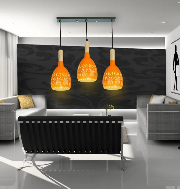 SWIATLO_ORANGE_SMILY_LINEAR_THAALI_Linear_Cluster_Pendant_Light/Cluster_Hanging_Light/Cluster_Ceiling_Light/Three_Pendant_Lamp_to_Décor_Home/Living_Room/Bedroom/Office/Dining/Cafe_(with_Bulb)