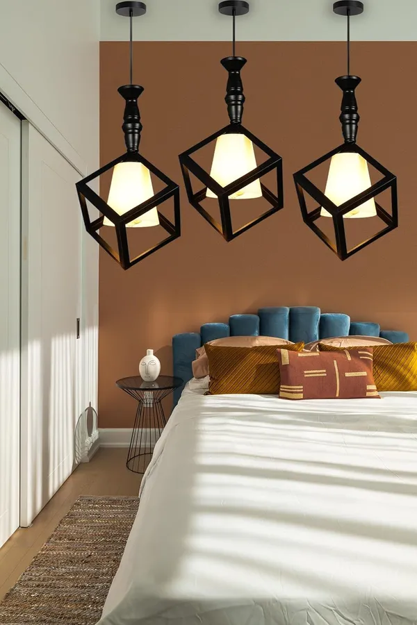 SWIATLO_KIN-71_CUBE_MILKY_PVC_GLAS_HL_Cube_Style_Hanging_Lamp/Pendant_Lamp/Ceiling_Light_to_Décor_Home/Living_Room/Bedroom/Office/Dining/Cafe/Restaurants,_Black_(Pack_of_1,_with_Bulb)