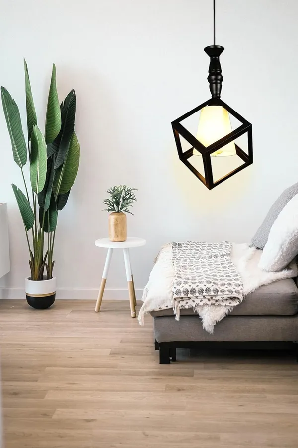 SWIATLO_KIN-71_CUBE_MILKY_PVC_GLAS_HL_Cube_Style_Hanging_Lamp/Pendant_Lamp/Ceiling_Light_to_Décor_Home/Living_Room/Bedroom/Office/Dining/Cafe/Restaurants,_Black_(Pack_of_1,_with_Bulb)