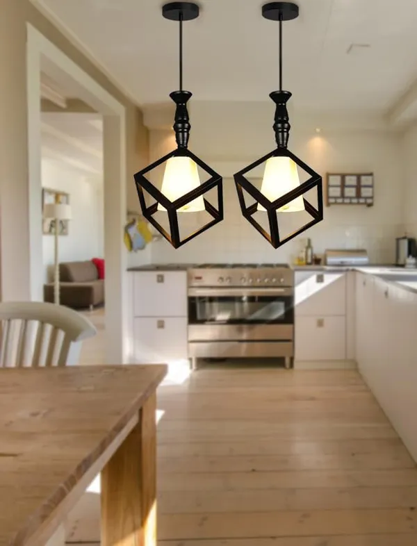 SWIATLO_KIN-71_CUBE_MILKY_PVC_GLAS_HL_Cube_Style_Hanging_Lamp/Pendant_Lamp/Ceiling_Light_to_Décor_Home/Living_Room/Bedroom/Office/Dining/Cafe/Restaurants,_Black_(Pack_of_1,_with_Bulb)